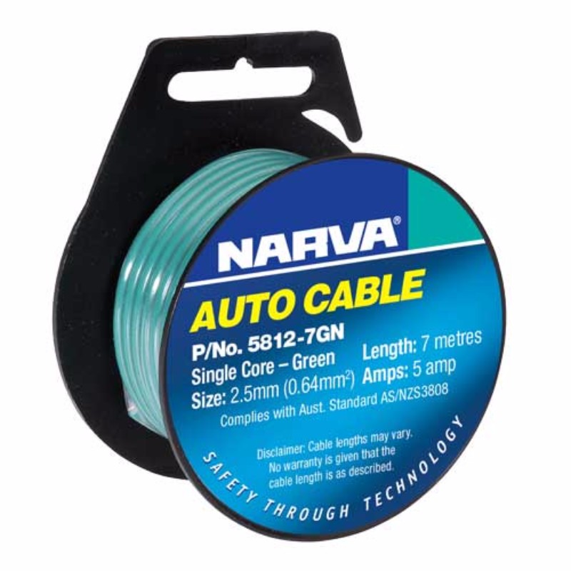 Narva - Cable Single 2.5 5amp 7m Green