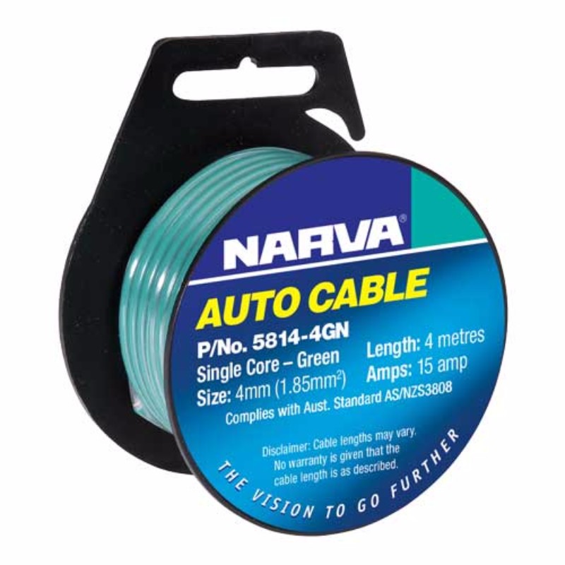 Narva - CABLE SINGLE CORE 4mm 4M GREEN