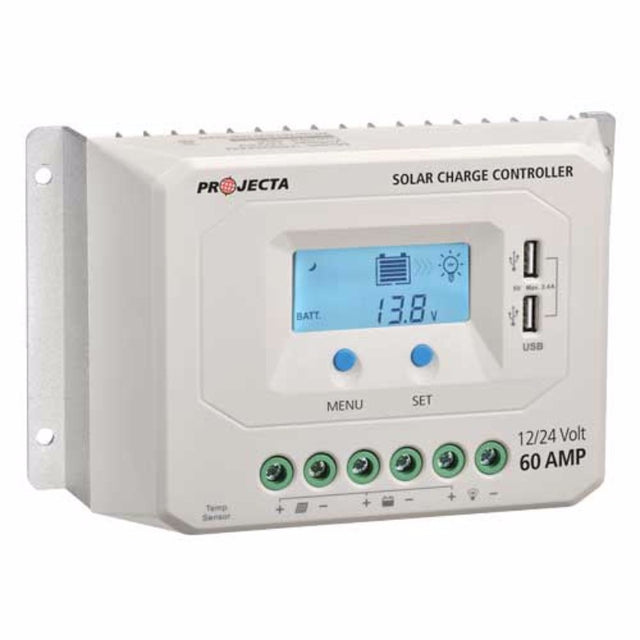 Projecta Solar Controller 12/24V 60A: advanced 4-stage regulator for efficient solar energy management, perfect for off-grid living.