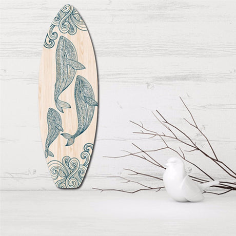 Kiwiana wall art featuring Tohora whale design on eco-friendly pine ply wood, perfect for coastal decor and easy hanging.