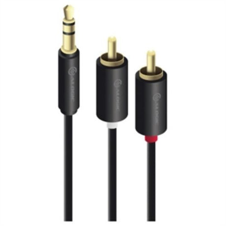 Alogic 3.5mm to 2RCA cable for high-quality audio connections with molded nickel-plated connectors, 2 meters long.