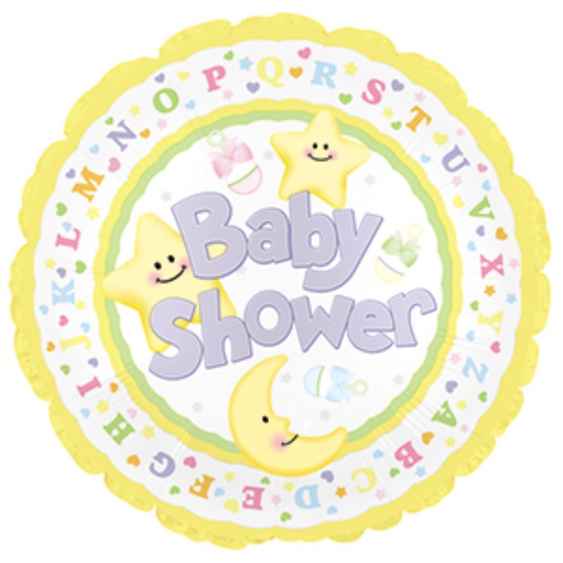 17-inch foil helium balloon featuring a whimsical moon and stars design, perfect for baby shower celebrations.