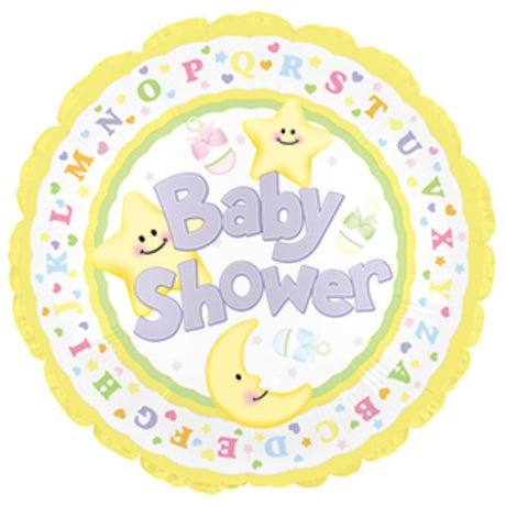 17-inch foil helium balloon featuring a whimsical moon and stars design, perfect for baby shower celebrations.