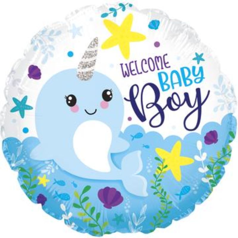 Foil/Helium Balloon - Baby Boy Narwhal (17")