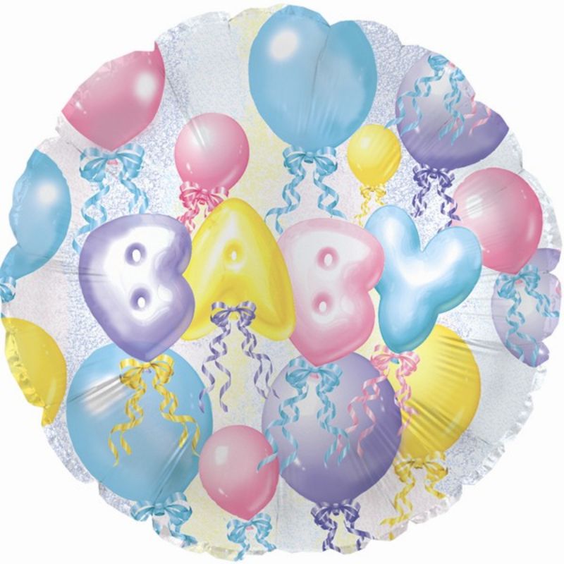 Vibrant 17-inch foil baby balloons, perfect for baby showers and first birthdays, featuring adorable designs and self-sealing valves.