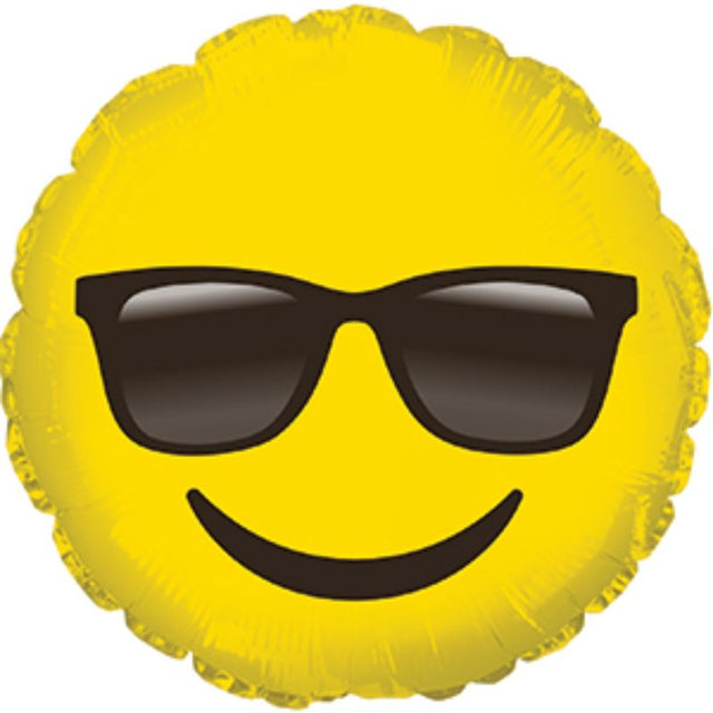 9-inch air-filled balloon featuring a vibrant emoticon with sunglasses, perfect for celebrations and party decor.