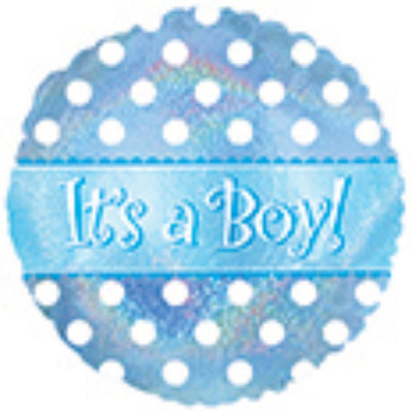 9-inch air-filled balloon with playful 'It's a Boy' dots design, perfect for baby showers and gender reveals.
