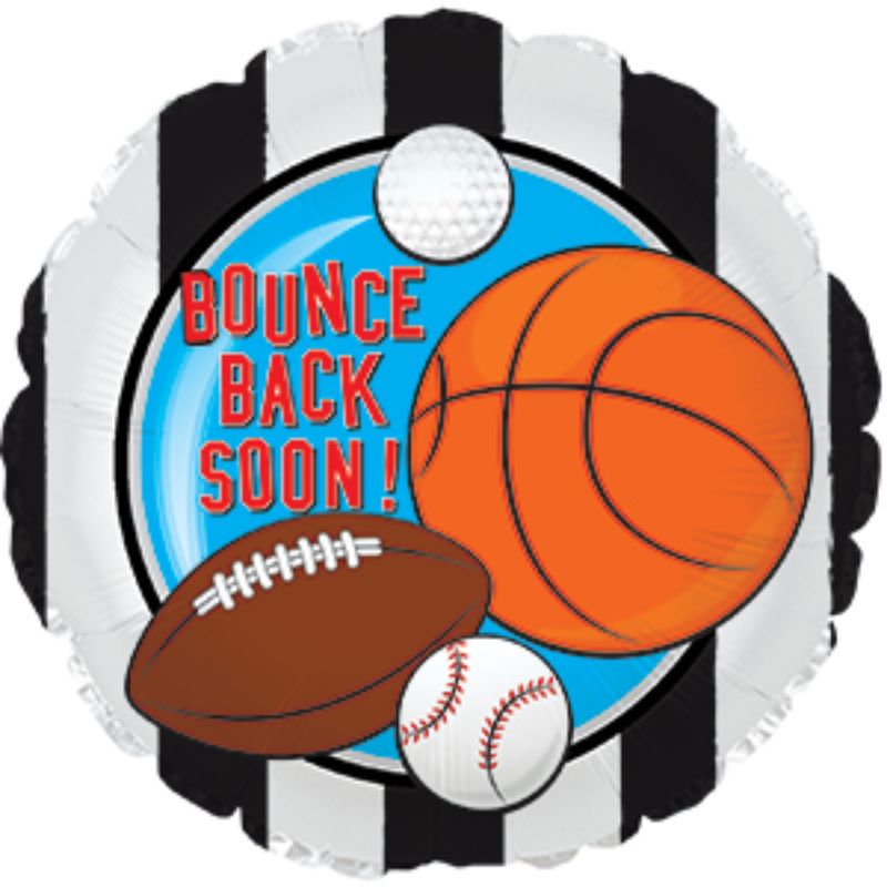 Vibrant 9-inch air-filled sports-themed balloon for celebrations, includes cup and stick for easy display.