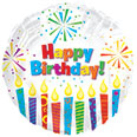 9-inch air-filled birthday balloon with vibrant colors and sparkling candle design, perfect for party decorations.