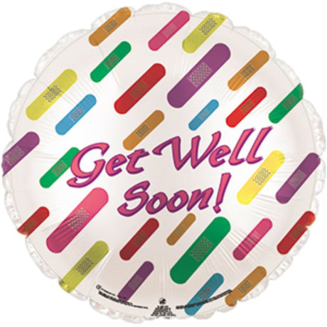 Vibrant 9-inch air-filled balloon with a cheerful 'Get Well' design, perfect for uplifting gifts and celebrations.