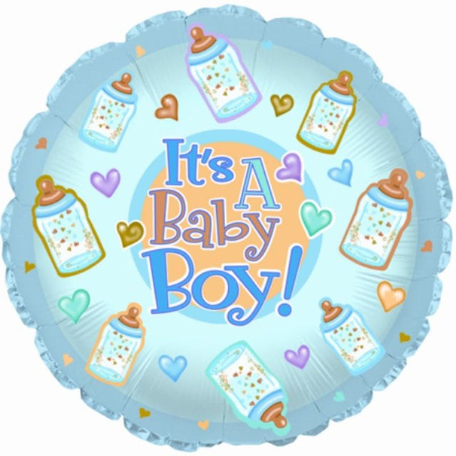Air-filled baby boy bottle balloon (9 inches) for cheerful baby showers and gender reveal parties.