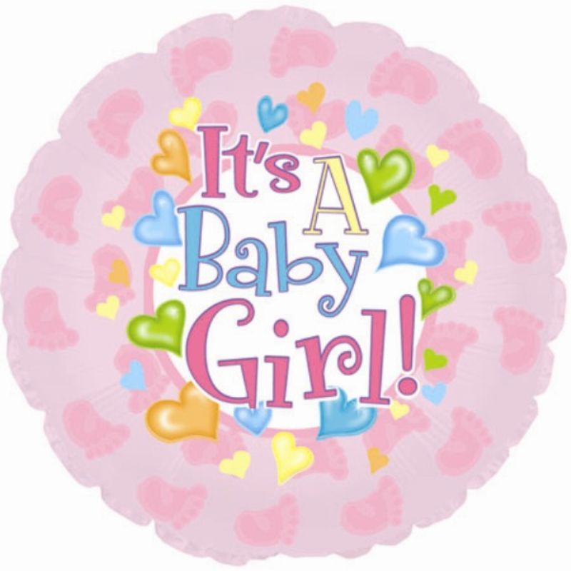 Air-filled 9-inch balloon featuring cute pink footsie designs, perfect for baby girl celebrations and party decorations.