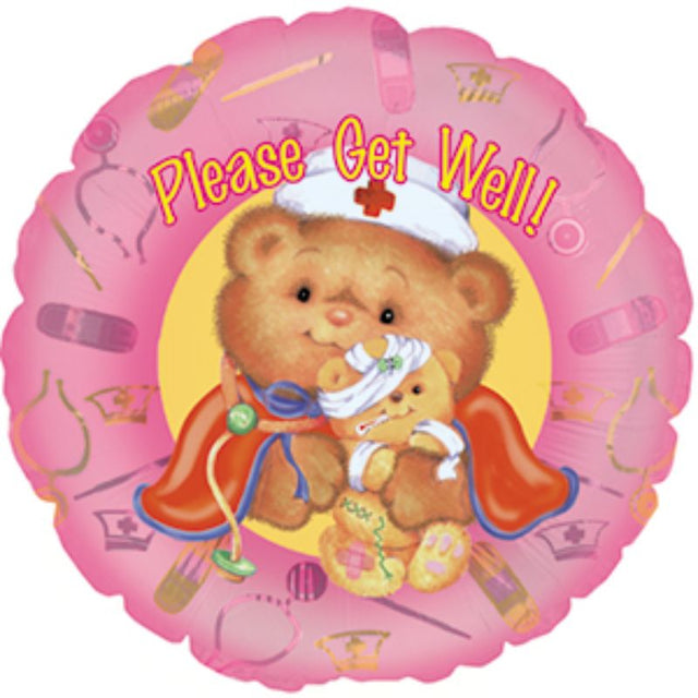 Air Filled Balloon featuring a cheerful Nurse Bear design, perfect for wishing someone a speedy recovery.