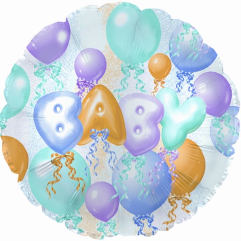 9-inch air-filled baby balloon featuring cute motifs, ideal for baby showers and celebrations, with cup and stick included.