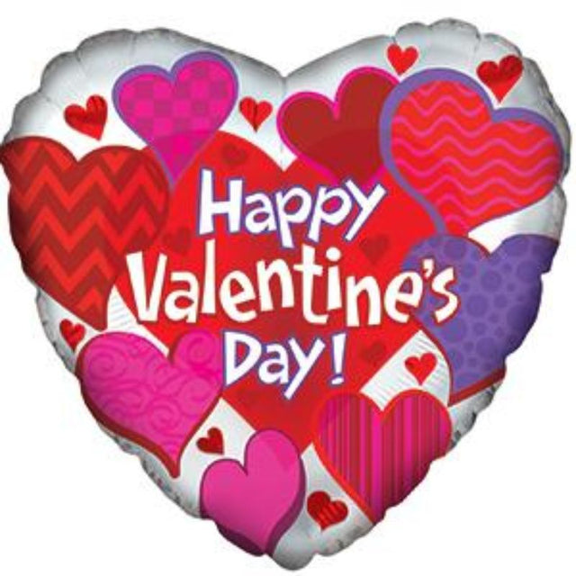17" Happy Valentines Day balloon featuring vibrant graphic patterns for festive celebrations and romantic decor.