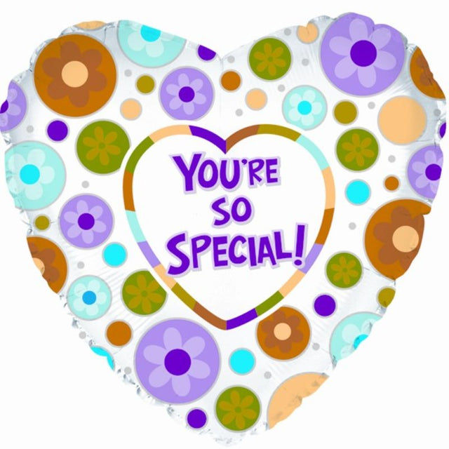 17" 'You're So Special' foil helium balloon with colorful dots and daisies, ideal for celebrations and parties.
