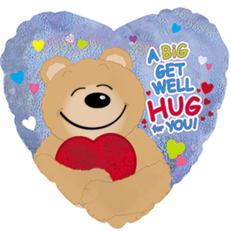 Bright, 9-inch air-filled balloon with 'Get Well' message, perfect for cheering up loved ones in recovery.