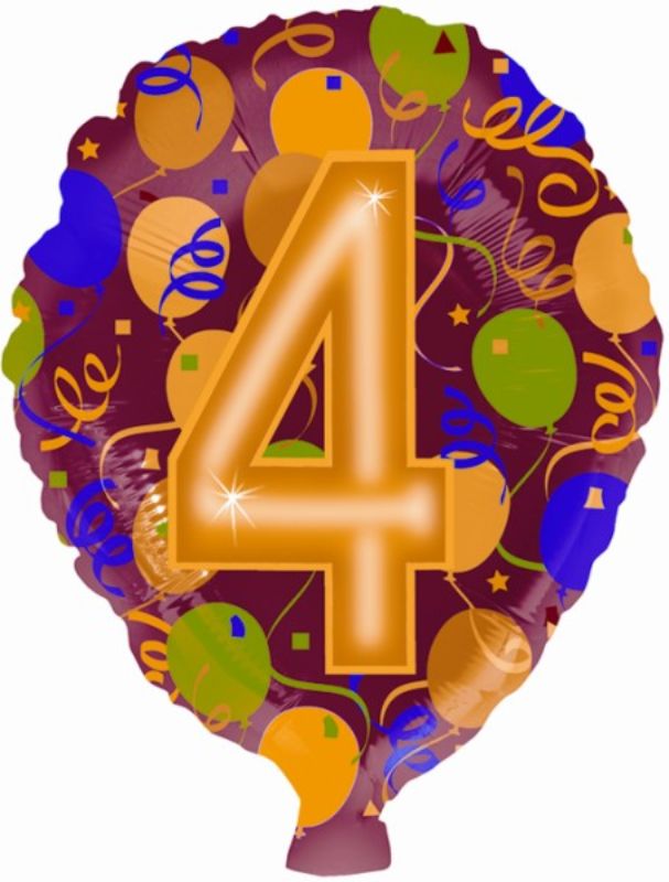 17-inch Number 4 foil helium balloon, perfect for birthdays and celebrations, made of durable latex for lasting decor.