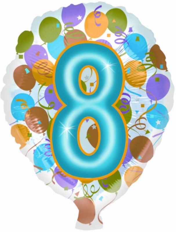 Vibrant 17-inch foil balloon shaped like the number 8, perfect for celebrations and decorations.