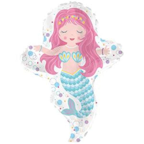 12-inch air-filled balloon featuring a whimsical mermaid design, perfect for themed parties and decorations.