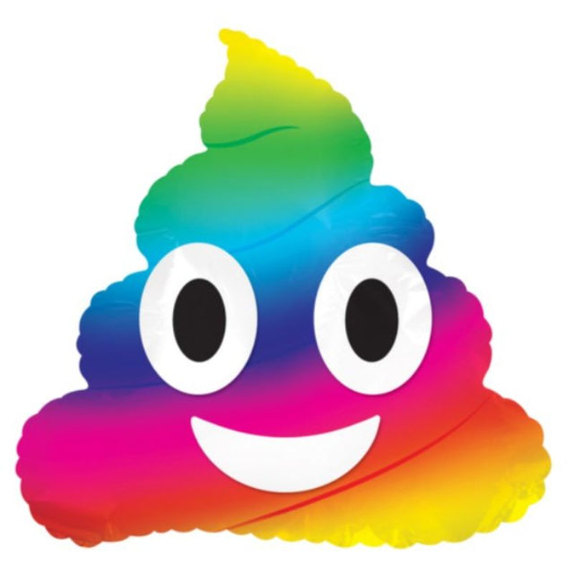 Vibrant 9-inch air-filled Emoticon Rainbow Poop balloon, perfect for fun decorations at parties and events.