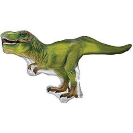 Colorful 12-inch air-filled balloon featuring a friendly Tyrannosaurus design, perfect for dinosaur-themed parties.