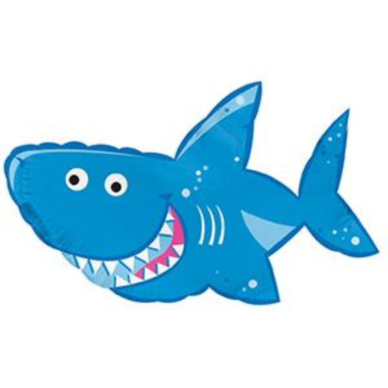Vibrant 12-inch Smiling Shark balloon, perfect for kids' parties and beach-themed celebrations. Cup and stick included.