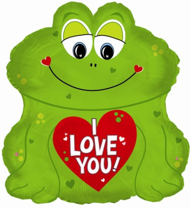 Whimsical 32-inch 'I Love You Bullfrog' foil balloon, perfect for romantic occasions and celebrations.