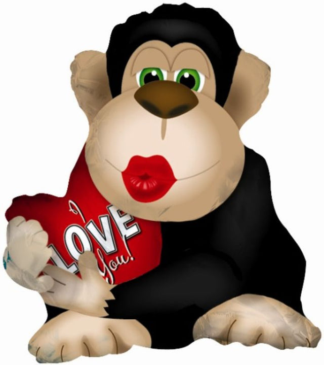 23-inch foil balloon shaped like a monkey blowing a big kiss, perfect for love-themed celebrations.