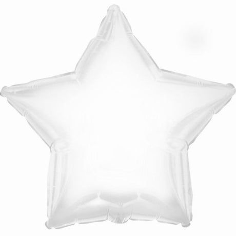 9-inch white star balloon for elegant celebrations, perfect for birthdays and weddings, includes cup and stick for display.