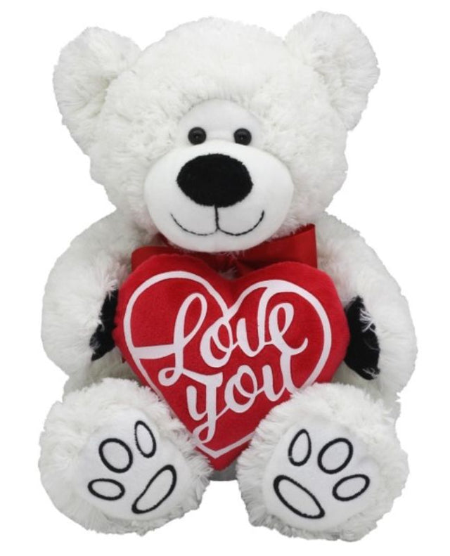 White plush bear holding a red heart, 26cm, perfect gift for expressing love and comfort.