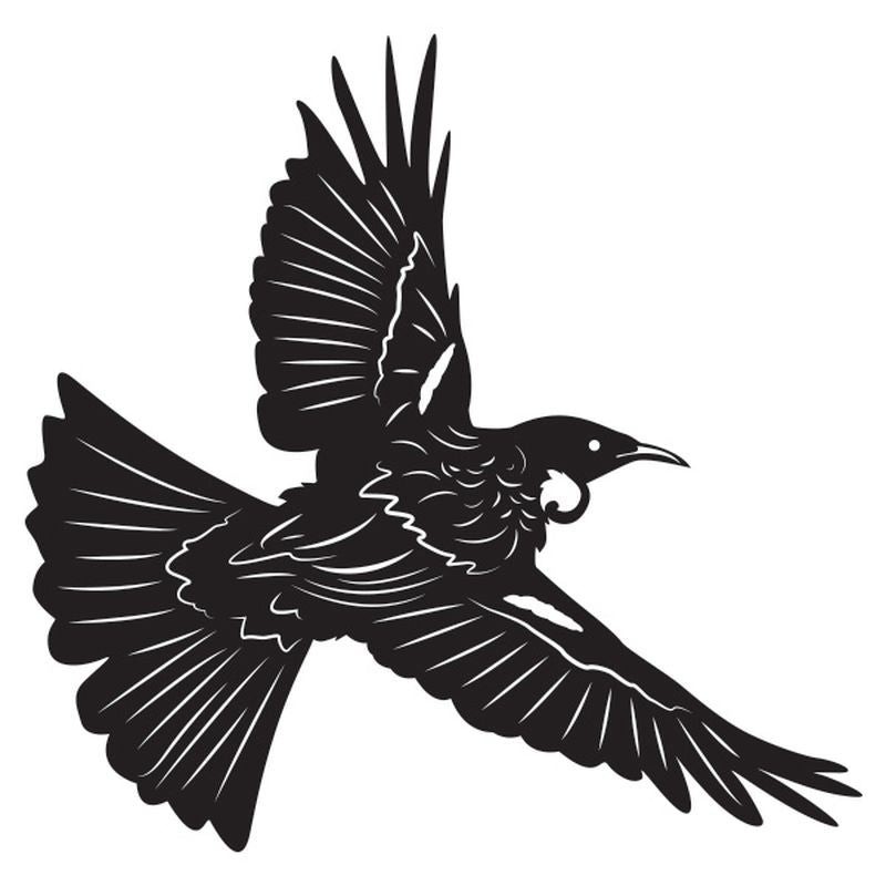 Metal Wall Art - Tui in Flight Black 53cm