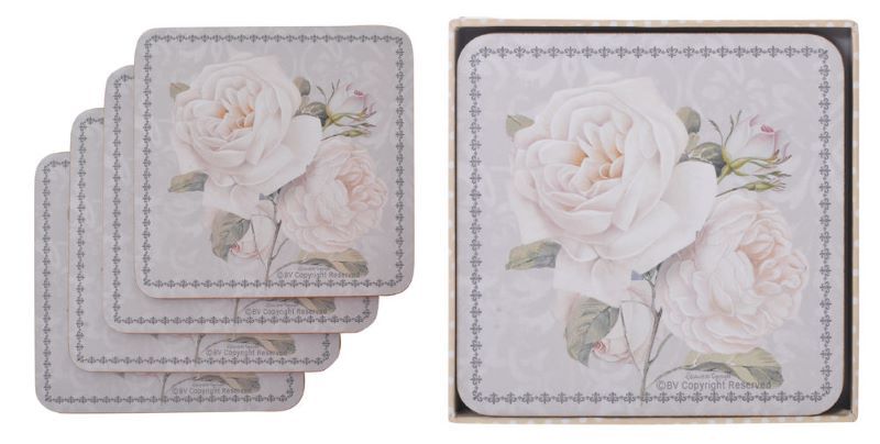 Coasters.- White Rose (8pcs)