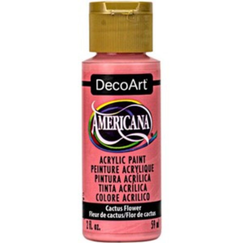 Vibrant 2oz Americana Acrylics Cactus Flower paint for versatile art and craft projects with a durable matte finish.