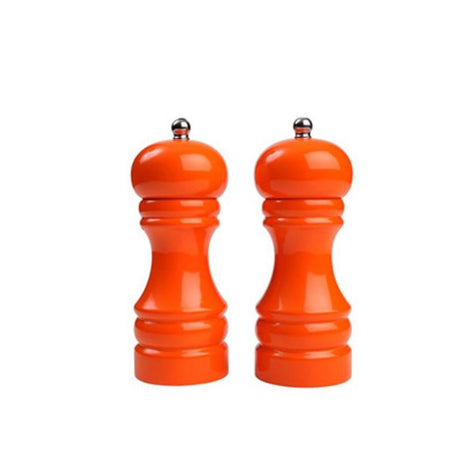 T&G Orange Capstan Pepper Mill (15cm) made from Hevea wood with glossy finish, perfect for seasoning dishes with a stylish touch.