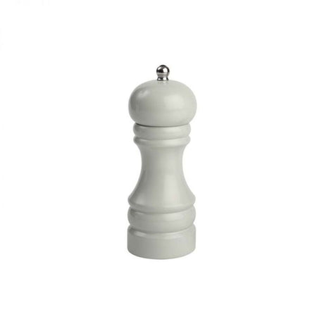 T&G Grey Capstan Pepper Mill (15cm) in Hevea wood with a sleek grey gloss finish for stylish seasoning in any kitchen.