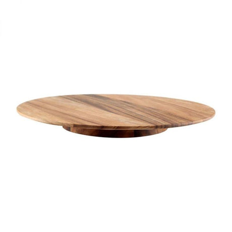 Large Baroque revolving platter in rustic acacia wood, perfect for sharing appetizers and condiments with effortless spinning.