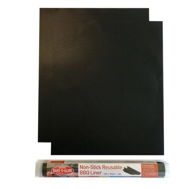 BakeOglide Anti Scrunch BBQ Liner (2 Pack) for healthier grilling, non-stick, reusable, 260°C max temp, easy to clean.