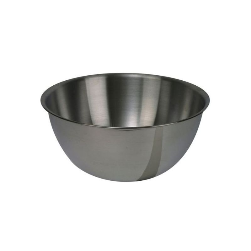 Dexam 10L high-sided stainless steel mixing bowl with polished exterior, brushed interior, and all-round pouring lip.