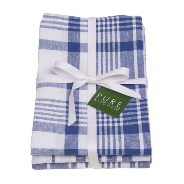 Set of 3 Dexam Jumbo Check Royal Blue Tea Towels, 100% cotton, large size, vibrant design, perfect for drying and decor.