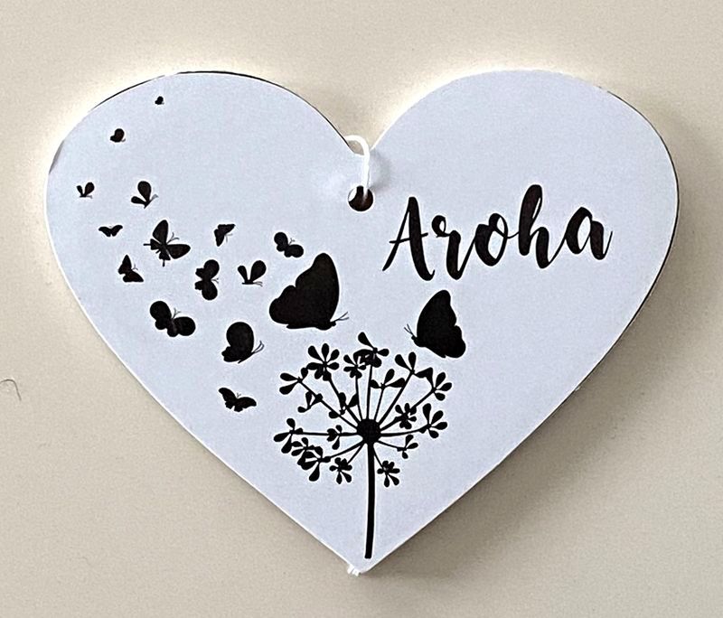 Wall Art - MDF Heart Aroha 12cm (Set of 12)