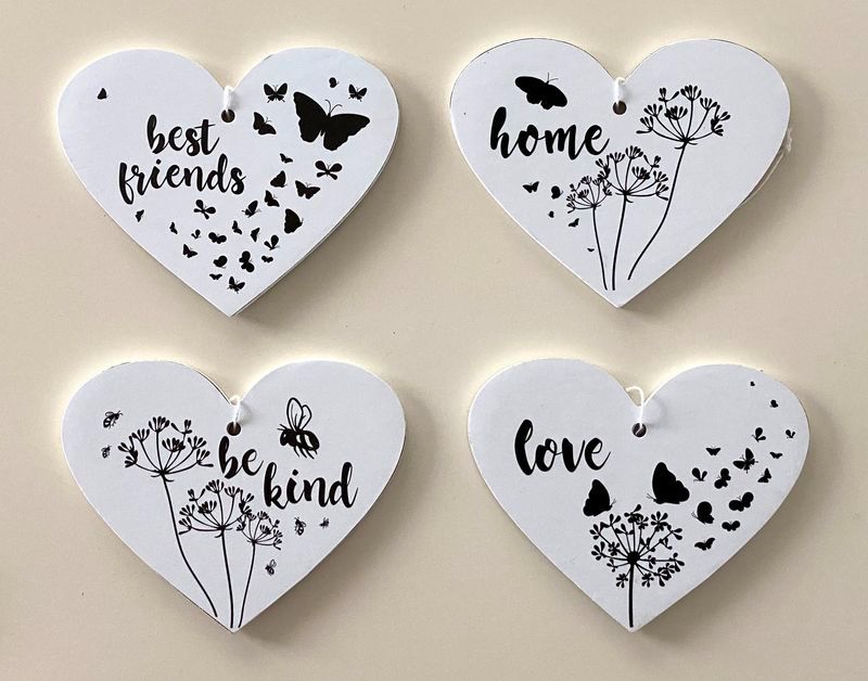 Wall Art - MDF Heart Sentiments 12cm (Set of 12 Assorted)