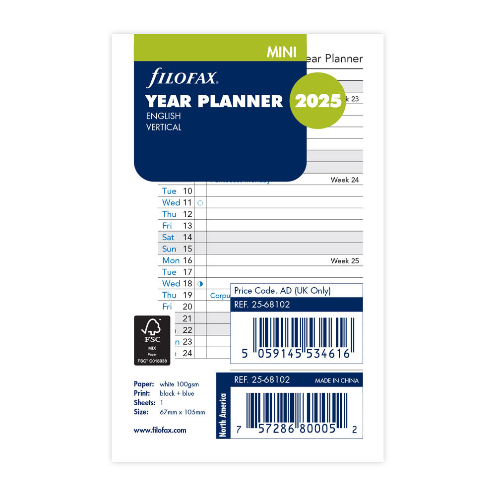 Filofax Refill Classic Year Planner Vertical Mini 2025