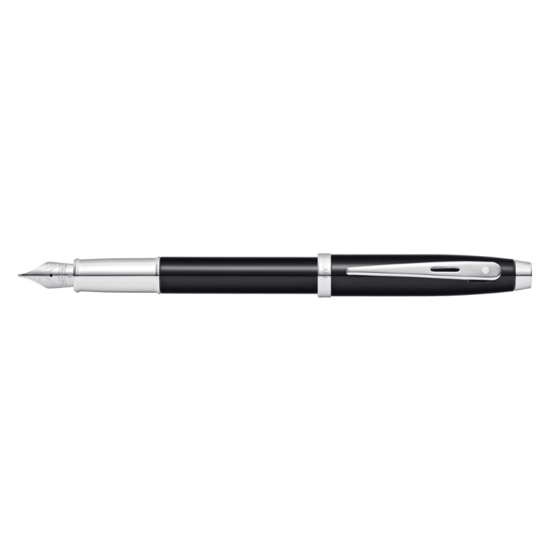 SHEAFFER® 100 9338 GLOSSY BLACK FOUNTAIN PEN WITH CHROME TRIM - MEDIUM
