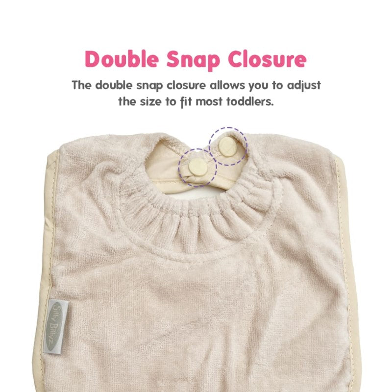 SILLY BILLYZ TOWEL PLAIN LARGE BIB WHITE SAND