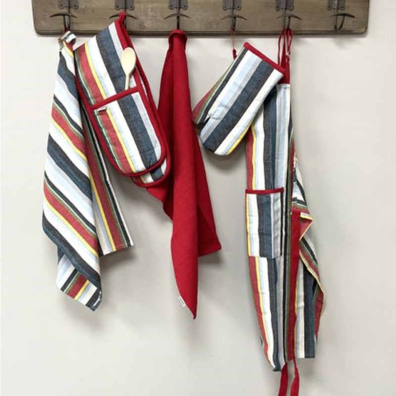 Dexam Striped Recycled Cotton Double Oven Gloves - Red