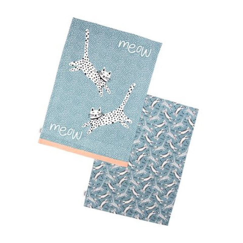 Dexam Meow Recycled Cotton Set Of 2 Tea Towels - Blue