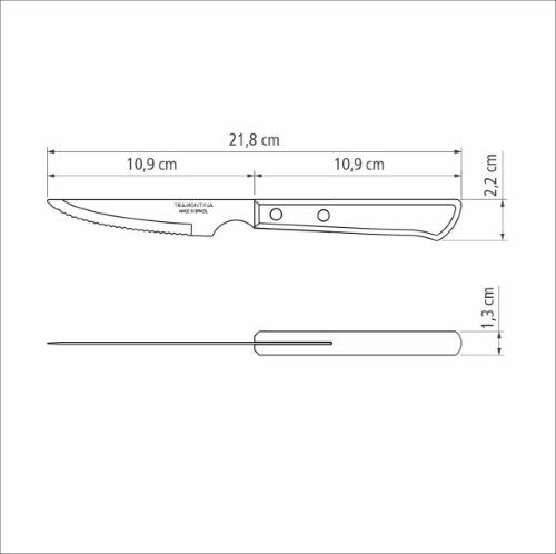 Churrasco Steak Knife Serrated Narrow Blade Polywood Brown 4" , 11cm - Tramontina- Set of  12