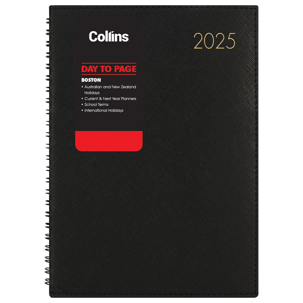 Collins Boston A51 Day To Page Diary Black Wiro Odd Year