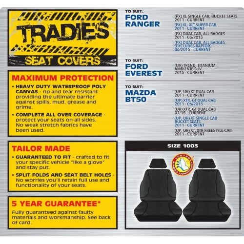 Black Canvas Front Seat Cover Pair - Everest Ranger & Bt50 - TRADIES